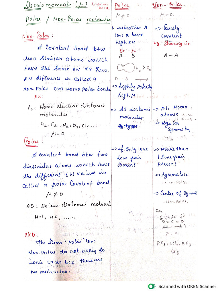 Dipole Moments (Polar and Non Polar Molecules) | PDF