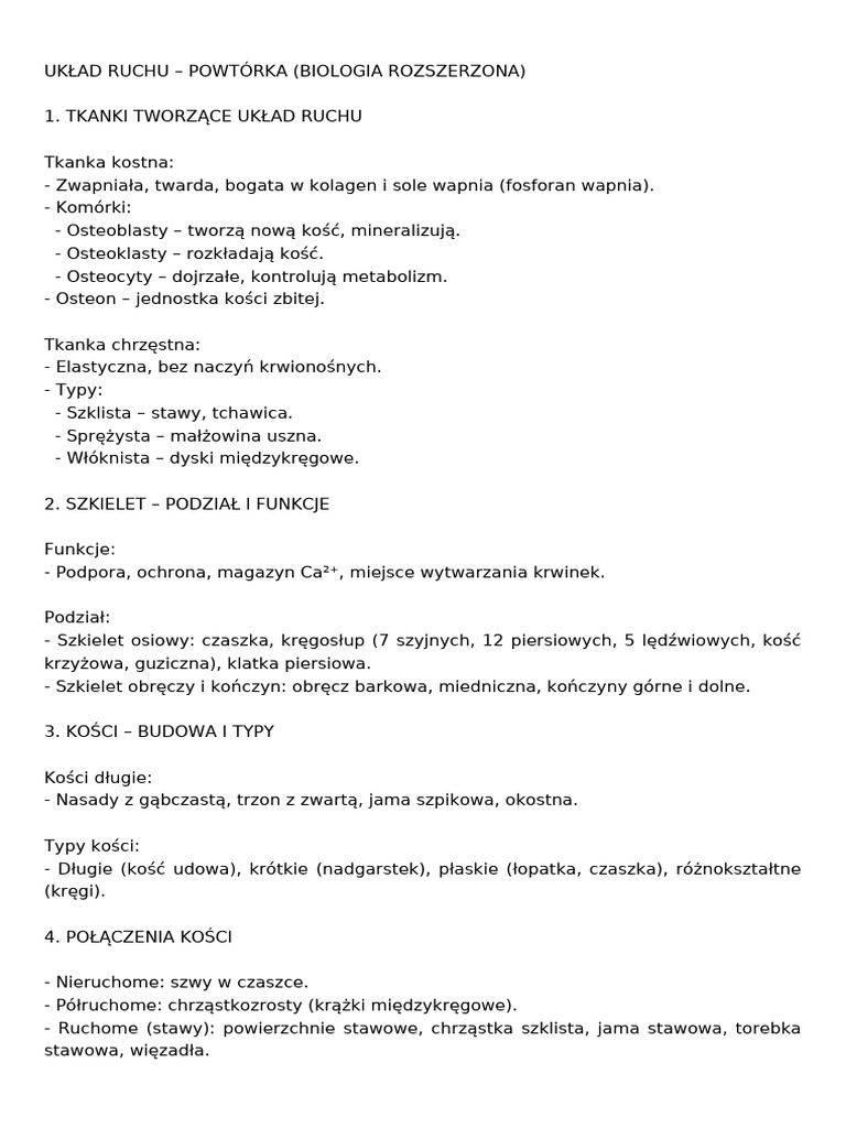 Układ Ruchu Powtórka | PDF