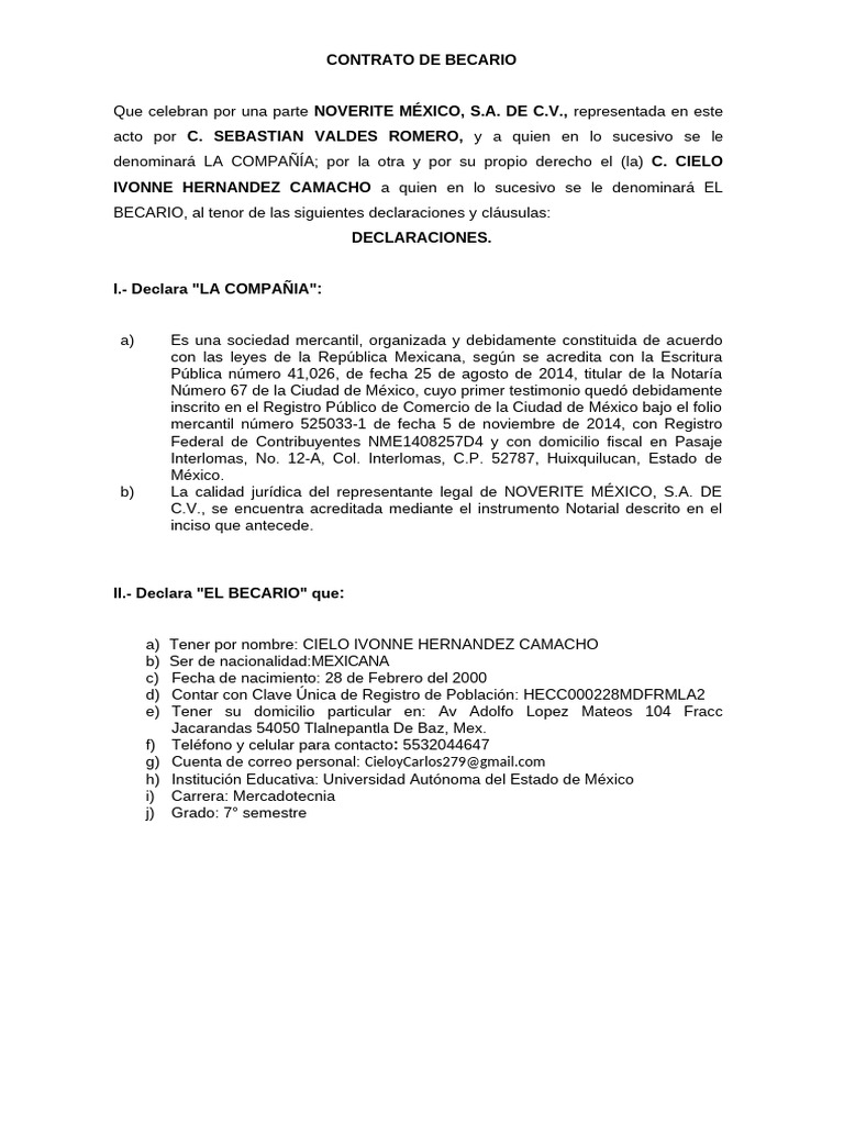 Machote Contrato Becario | PDF | Business | Propiedad