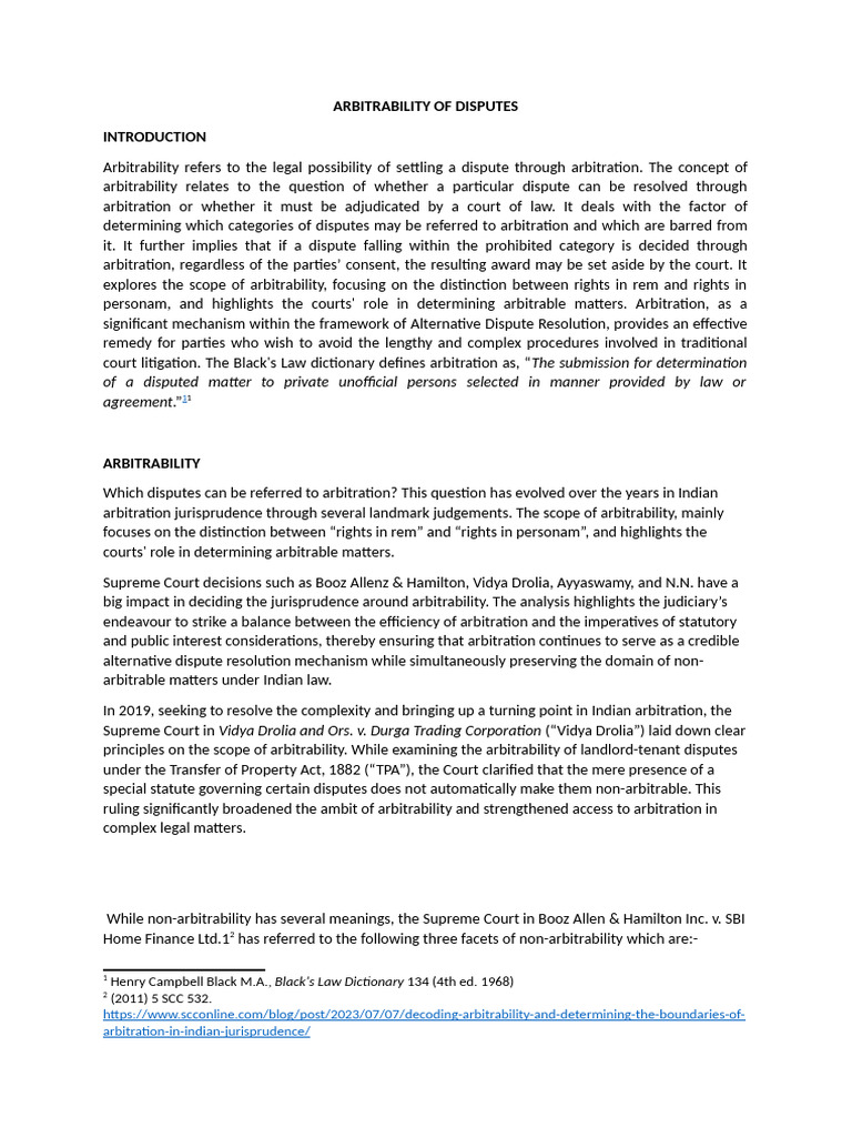 Understanding Dispute Arbitrability in India | PDF | Arbitration ...