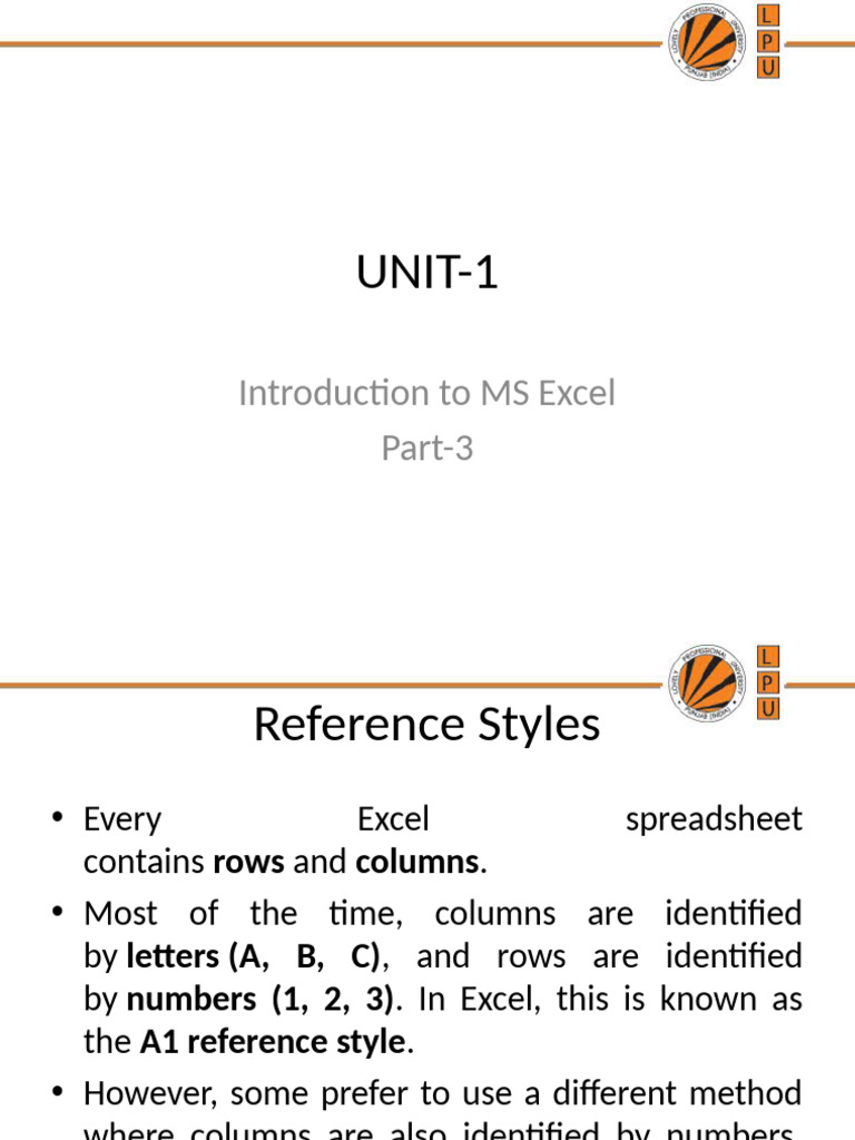 Excel Reference Styles and Formatting Guide | PDF