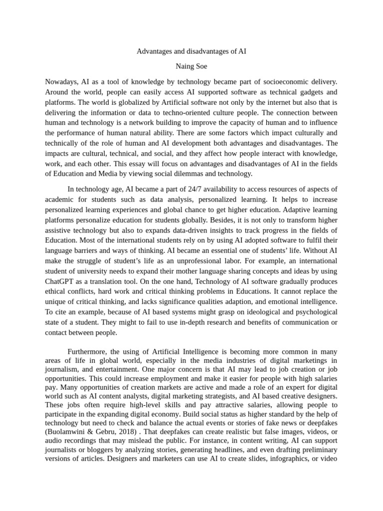 Pros and Cons of AI in Education and Media | PDF | Artificial ...
