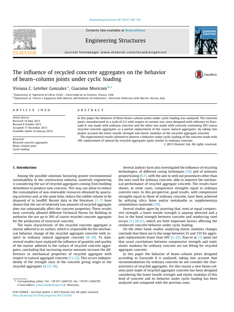 Recycled Concrete in Beam-Column Joints | PDF | Concrete | Strength Of ...