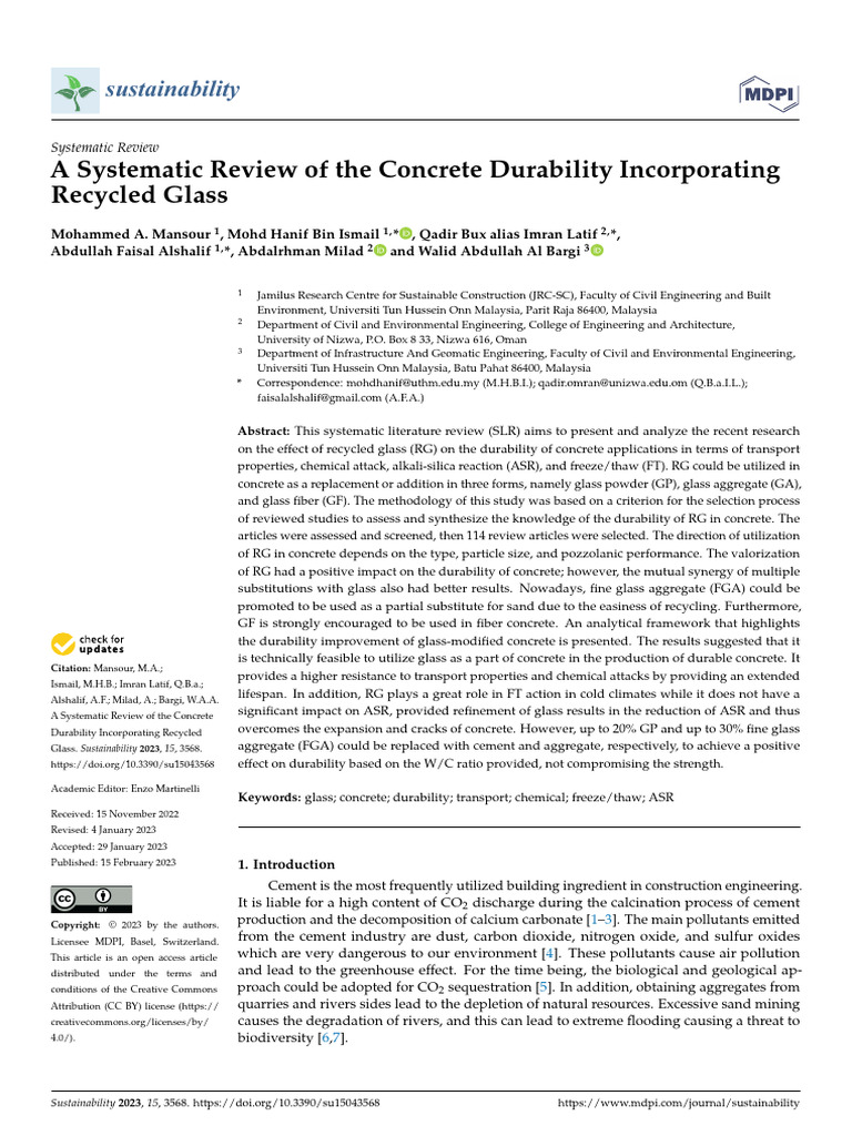 Concrete Durability with Recycled Glass | PDF | Concrete | Silicon Dioxide