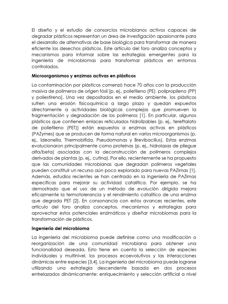Ingeniería de microbiomas para degradar plásticos | PDF | El plastico ...