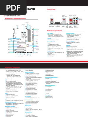 MSI Z170A Tomahawk Motherboard Specs | PDF | Usb | Intel