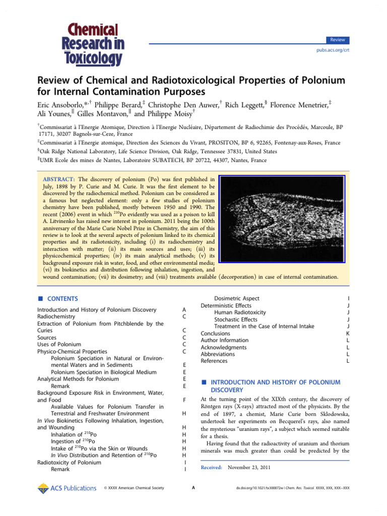 Polonium: Chemical & Radiotoxicity Review | PDF | Radioactive Decay ...