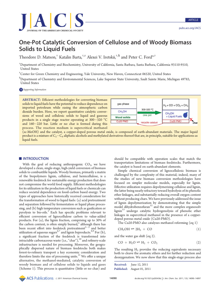 Catalytic Conversion of Biomass to Fuels | PDF | Lignin | Methanol