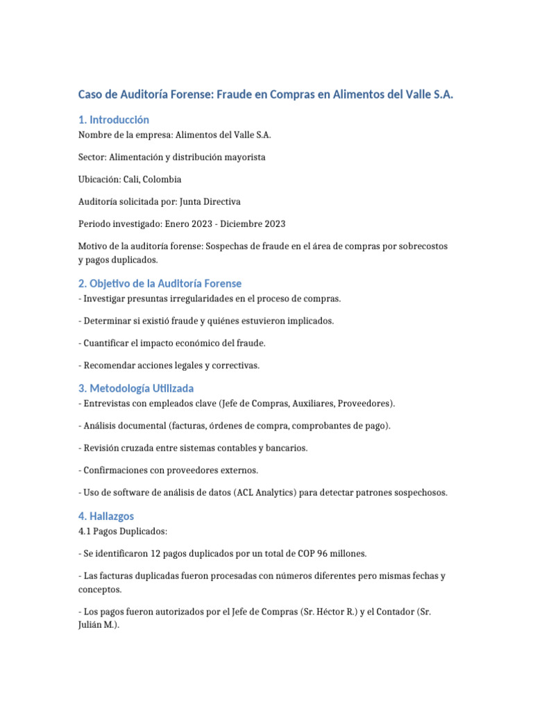 Fraude en Compras: Auditoría Alimentos del Valle | PDF | Auditoría | Fraude