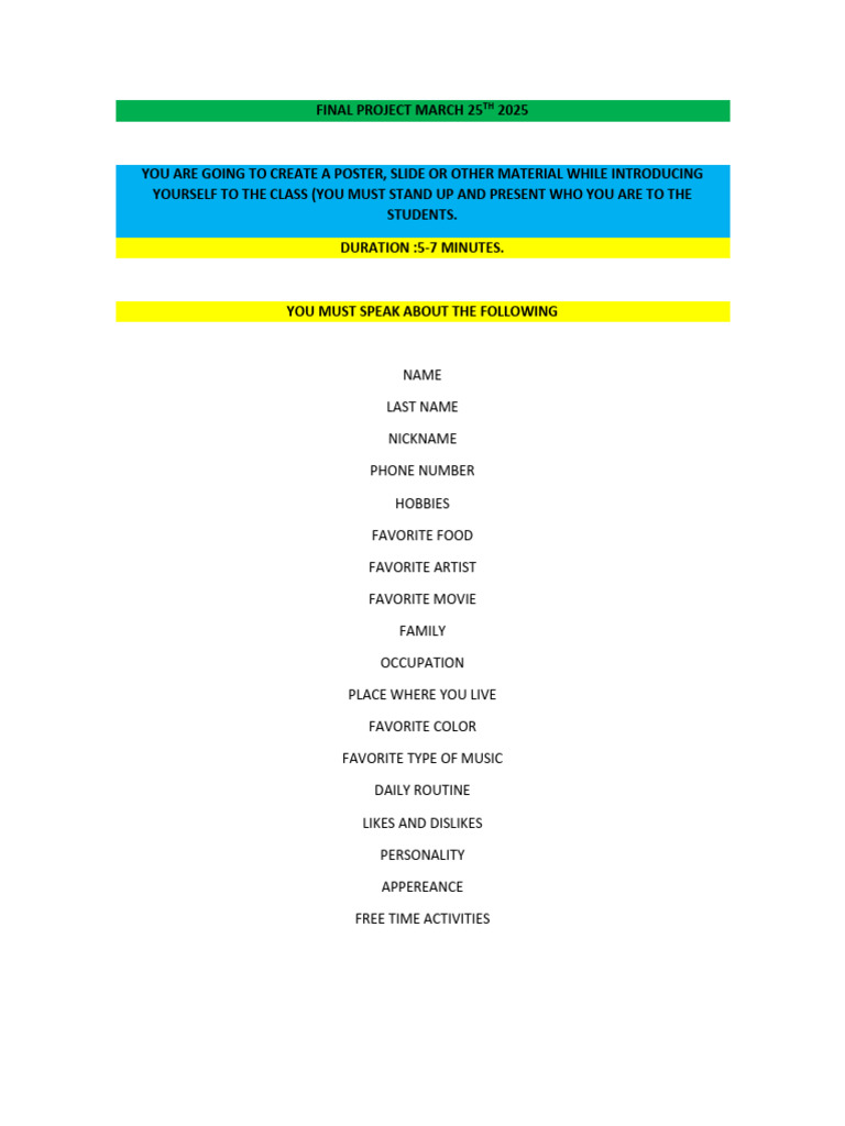 Class Introduction Project Guidelines | PDF
