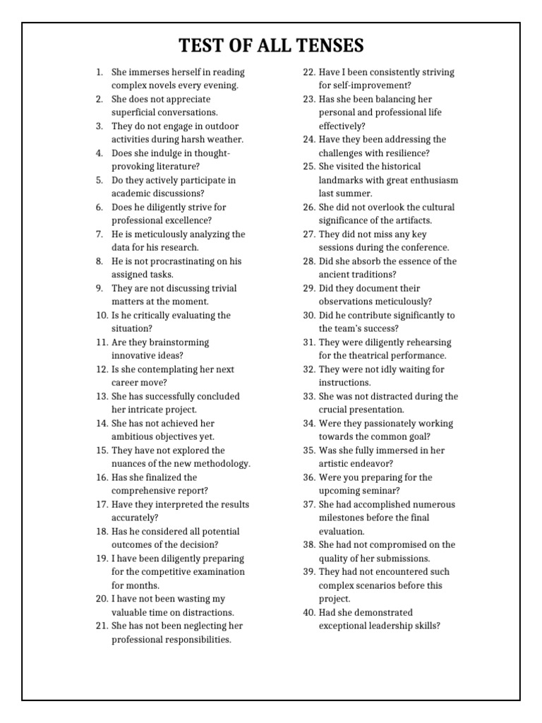 Advanced Tenses Sentences | PDF | Cognition