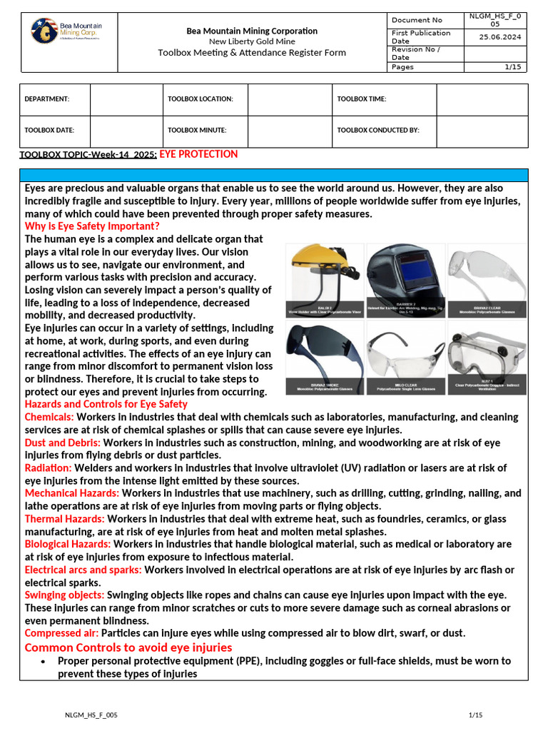 Eye Safety Toolbox Meeting Guide | PDF | Glasses | Personal Protective ...
