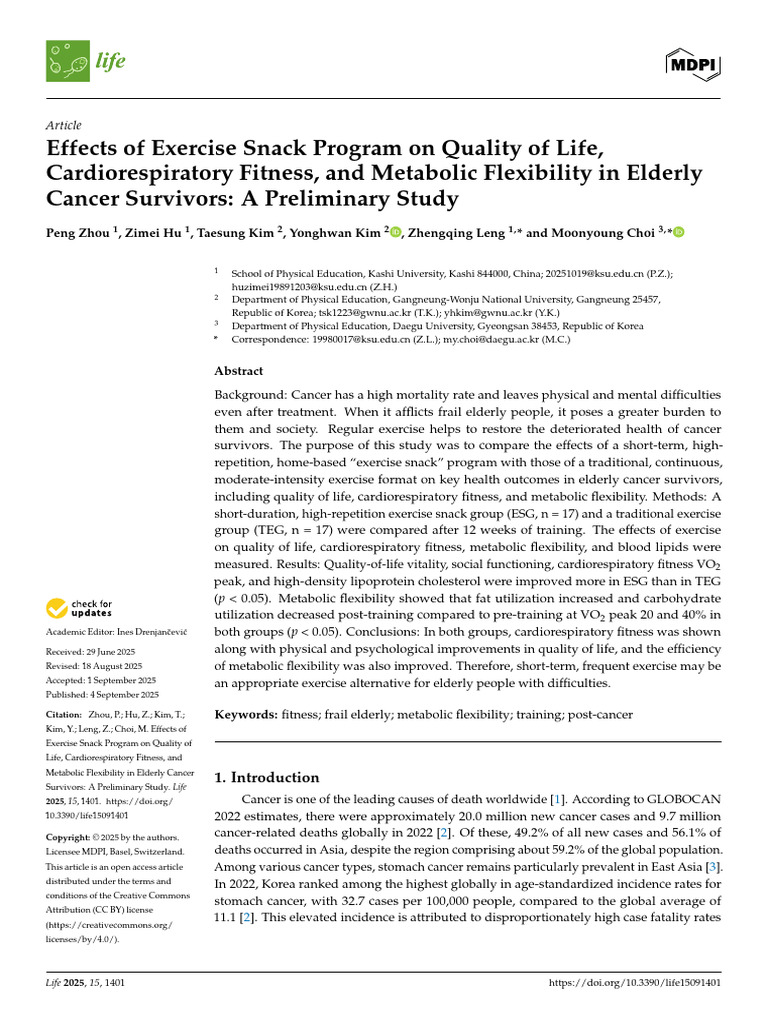 Effects of Exercise Snack Program On Quality of Life | PDF | Diseases ...