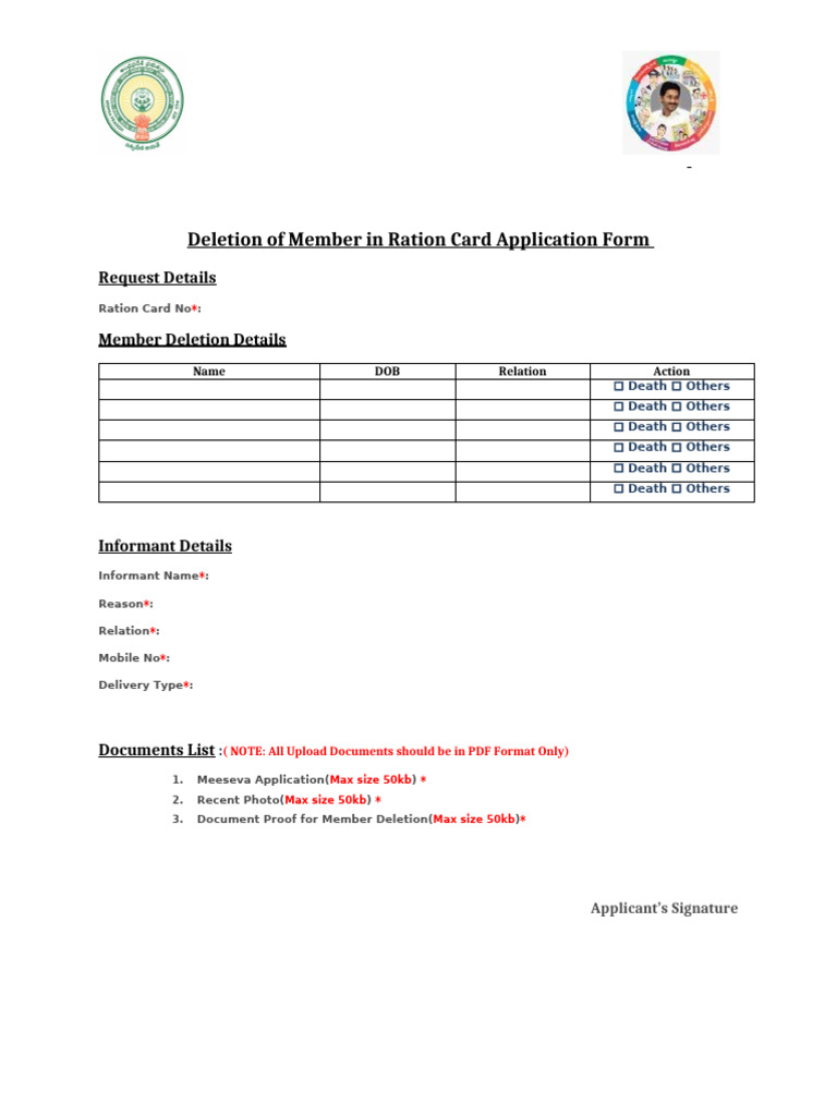 Deletion of Member in Ration Card | PDF