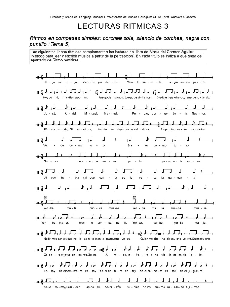 Lectura Ritmica 3 | PDF | Poética | Composiciones Musicales