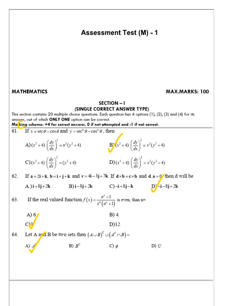 Assessment Test Math - Paper-1 | PDF | Trigonometric Functions ...