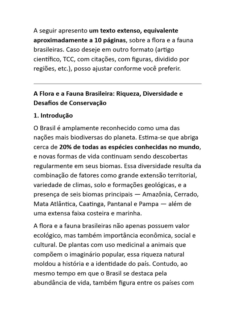 Biodiversidade da Flora e Fauna Brasileira | PDF | Biodiversidade ...