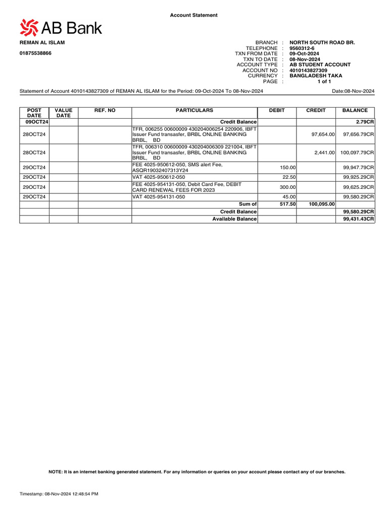 AB BANK | PDF | Debits And Credits | Banks