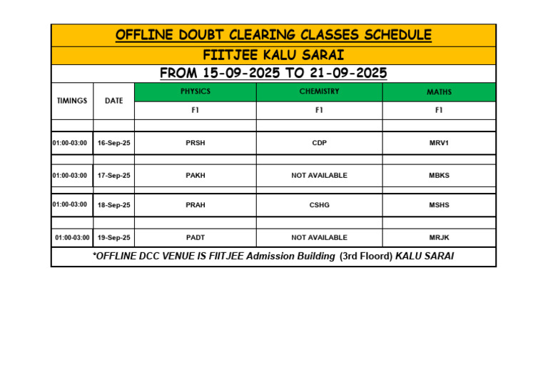 FIITJEE Offline Class Schedule 2025 | PDF
