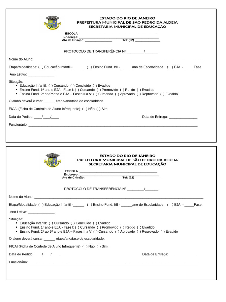 Protocolo de Transferência Escolar RJ | PDF | Aprendizado | Inteligência
