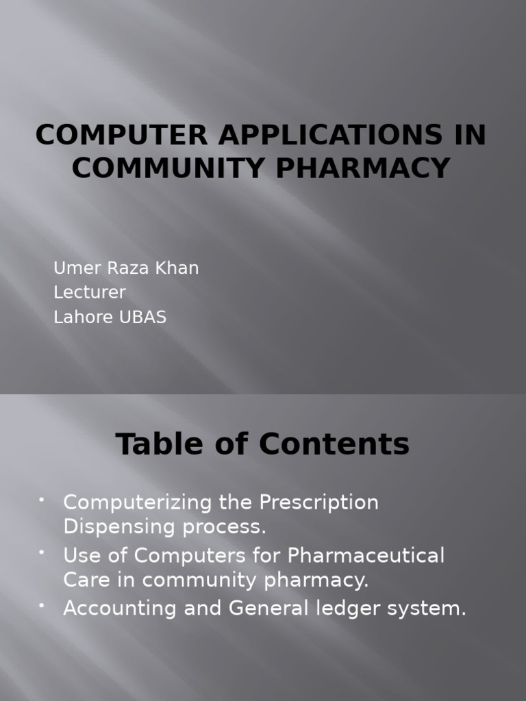 Computer Applications in Pharmacy | PDF | Medical Prescription | Pharmacy
