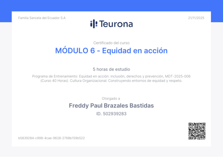 MÓDULO 6 - Equidad en Acción: Freddy Paul Brazales Bastidas | PDF