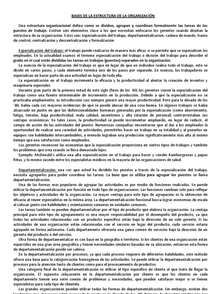 Bases de la Estructura Organizacional | PDF | Burocracia | Toma de ...