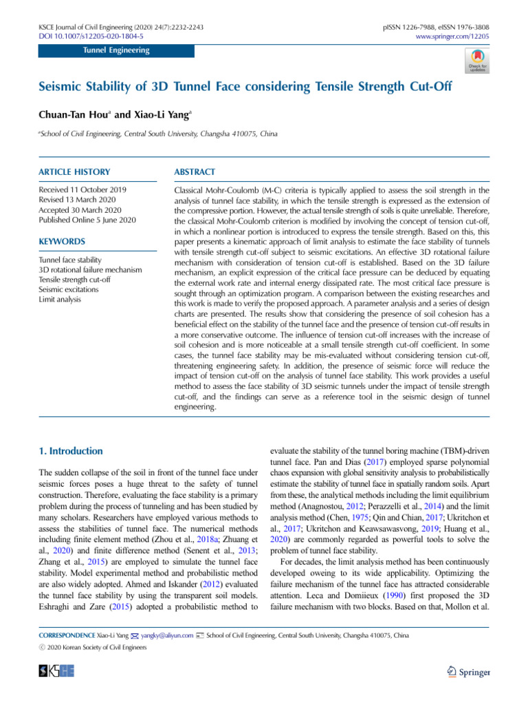 Seismic Tunnel Face Stability Analysis | PDF | Geotechnical Engineering ...