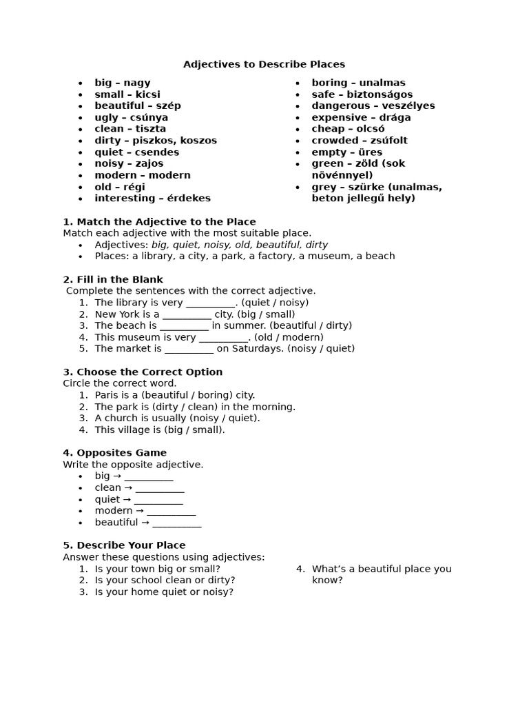 Adjectives for Describing Places | PDF