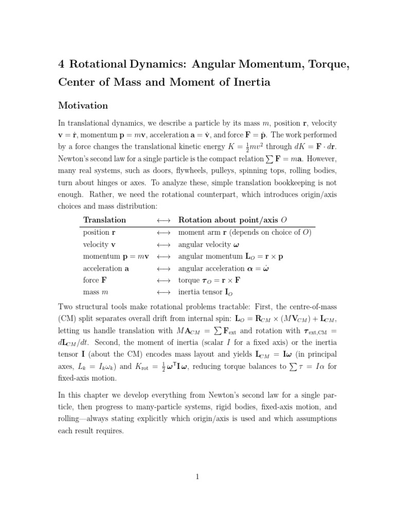 4 Rotational Dynamics: Angular Momentum, Torque, Center of Mass and ...