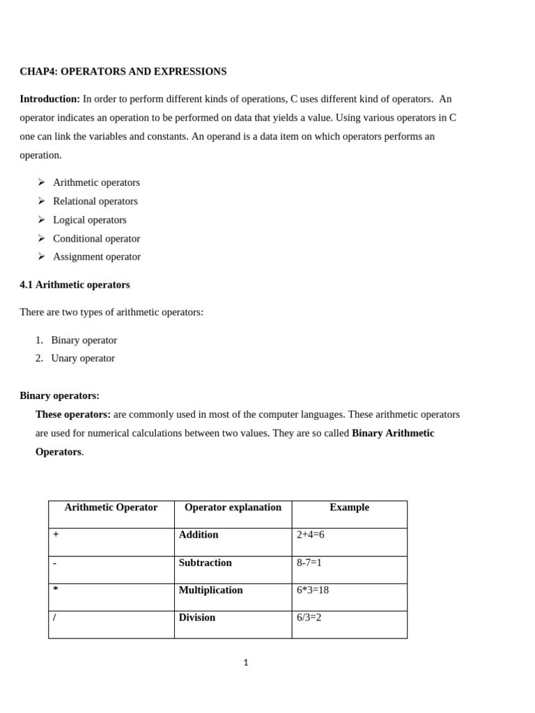 C Operators and Expressions Explained | PDF | Arithmetic | Computer ...
