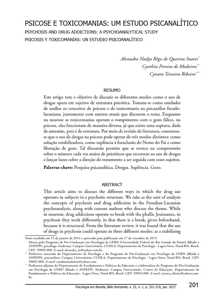 Psicose e Toxicomanias: Análise Psicanalítica | PDF | Jacques Lacan ...