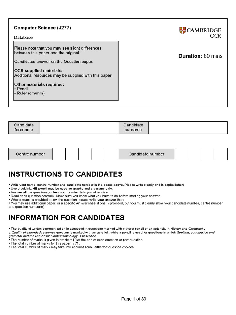 Computer Science Database Exam Paper | PDF | Databases | Data Type