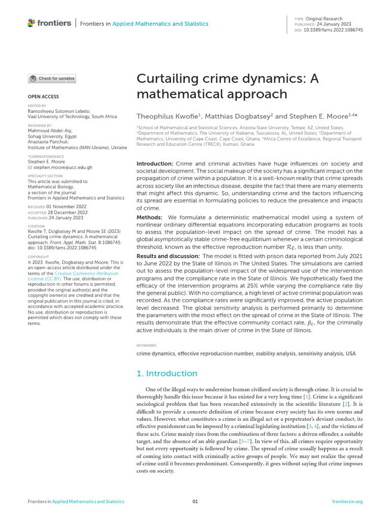 Curtailing Crime Dynamics A Math Aproach | PDF | Crimes | Crime & Violence