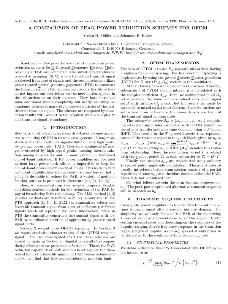 OFDM Peak Power Reduction Techniques | PDF | Orthogonal Frequency ...