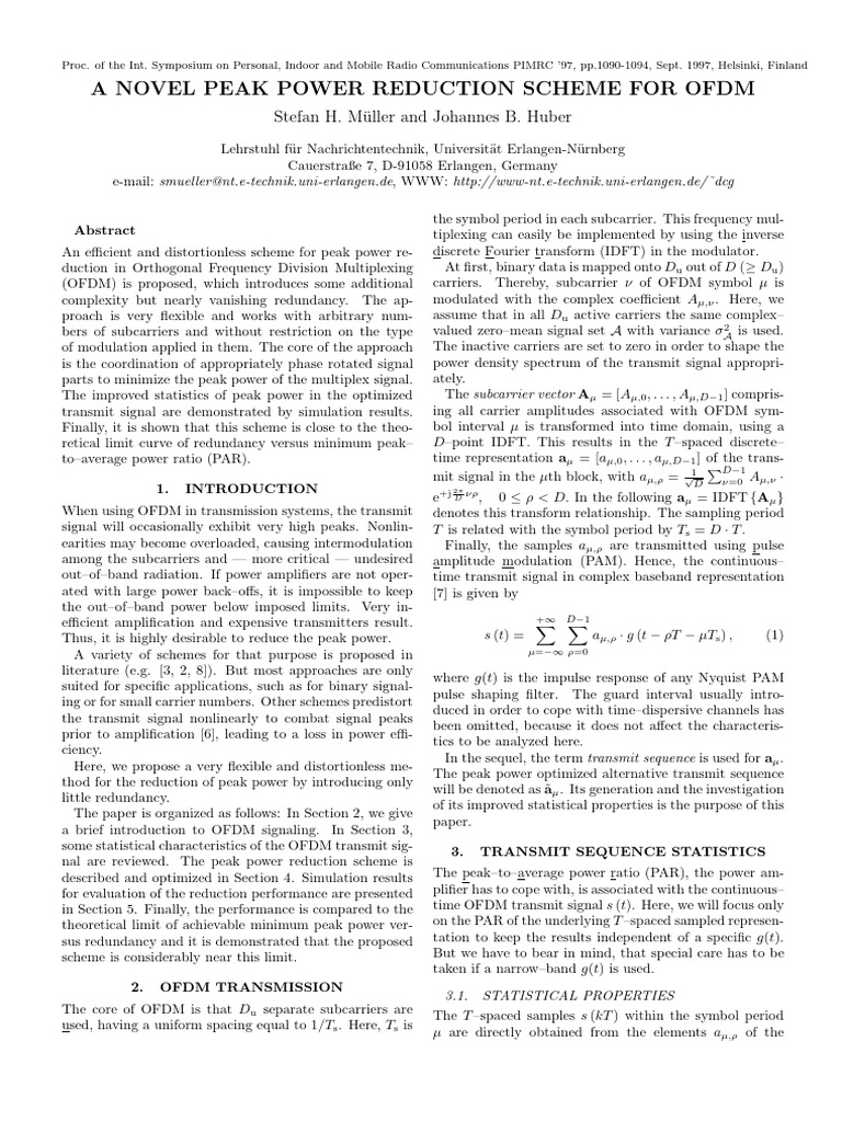 OFDM Peak Power Reduction Method | PDF | Orthogonal Frequency Division ...