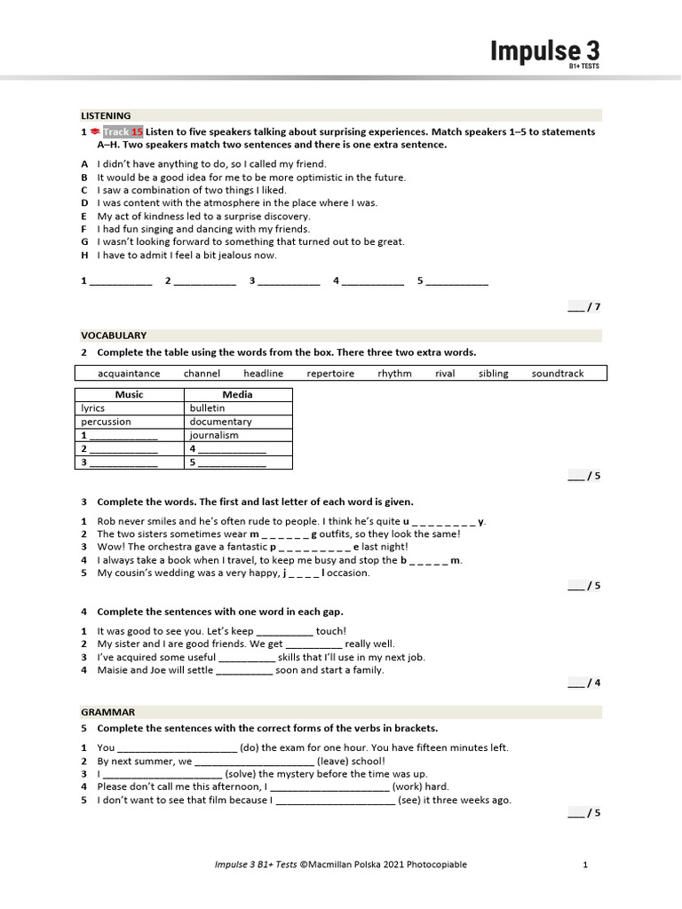 End-of-Term Test for Impulse 3 B1+ | PDF