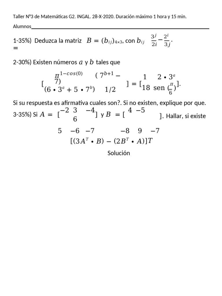Taller de Matemáticas G2: Ejercicios y Soluciones | PDF