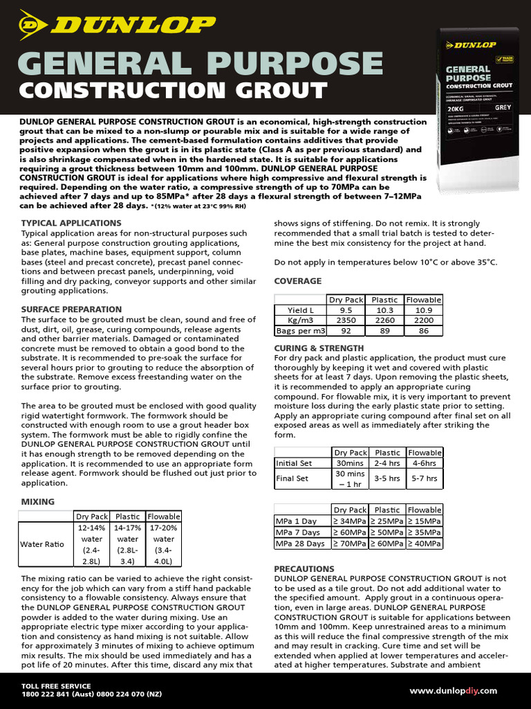 Dunlop General Purpose Construction Grout | PDF | Concrete | Materials