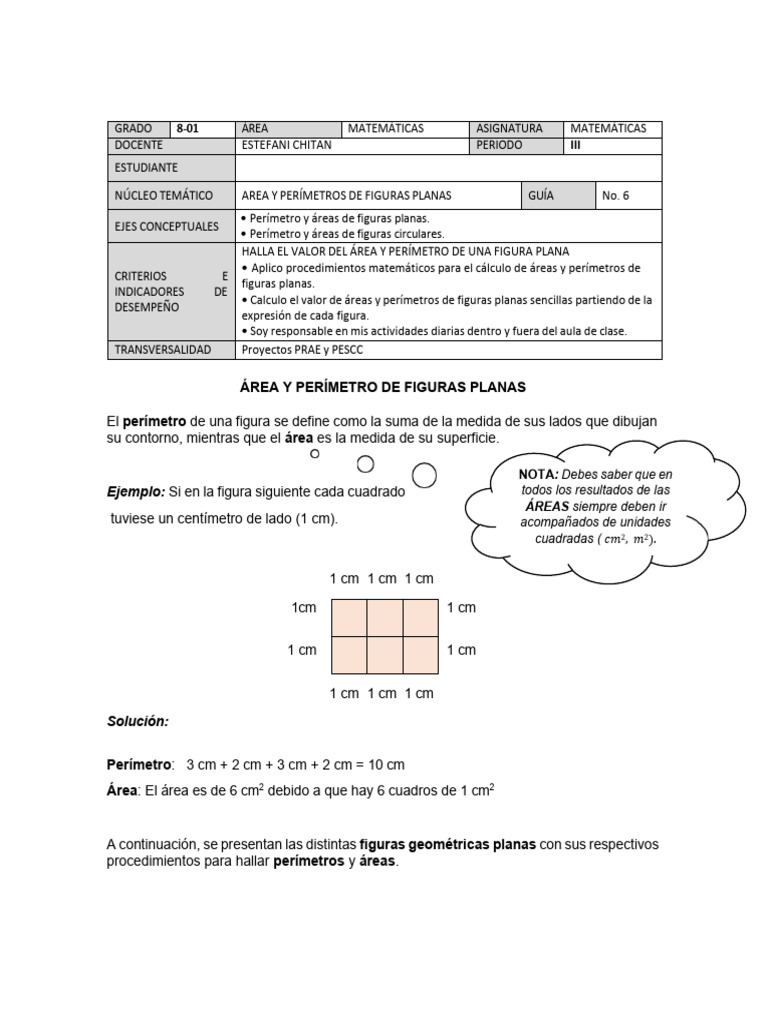 Área y Perímetro de Figuras Planas | PDF | Pi | Multiplicación