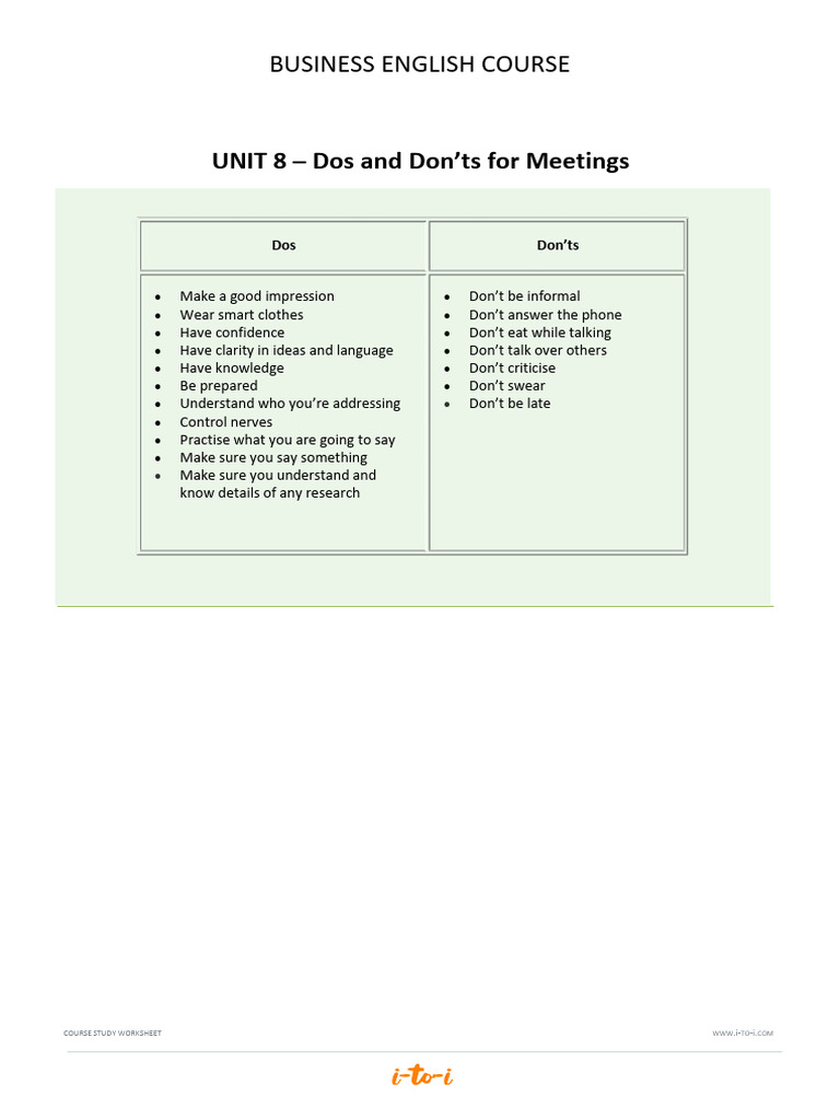 Meeting Etiquette: Dos and Don'ts Guide | PDF