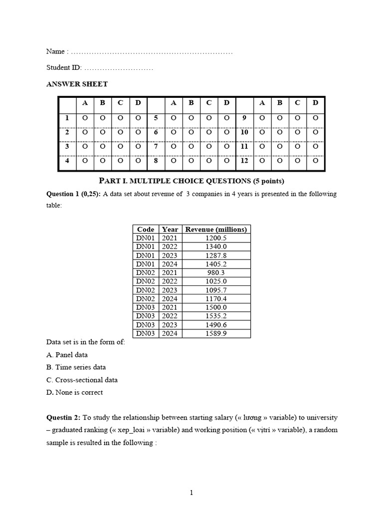 Exam Answer Sheet for Statistical Analysis | PDF | Analysis Of Variance ...