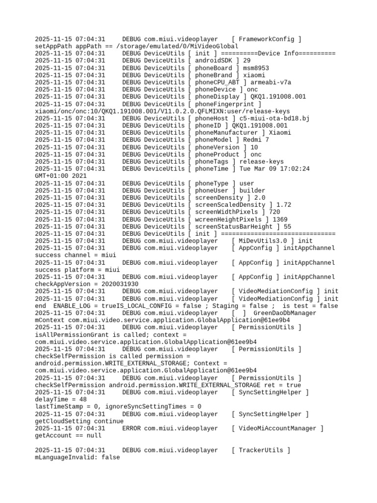 Xiaomi Redmi 7 Video Player Debug Log | PDF | Systems Architecture ...