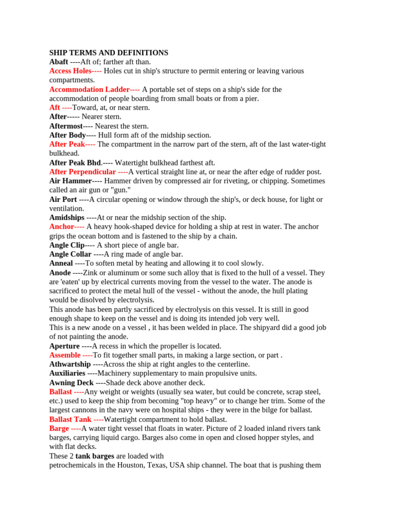 Ship Terminology and Definitions Guide | PDF | Ships | Rudder