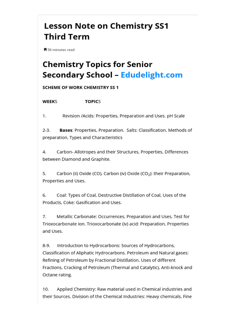Chemistry SS1 Lesson Notes: Acids & Bases | PDF | Ph | Acid