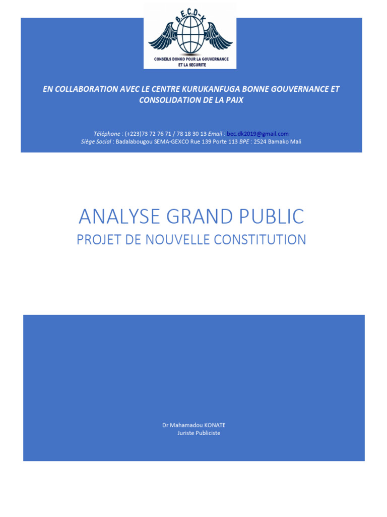 Analyse du Projet de Constitution du Mali | PDF | Constitution ...