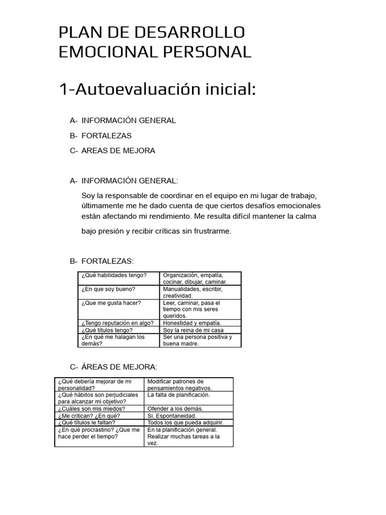 Plan de Desarrollo Emocional Personal | PDF | Las emociones ...