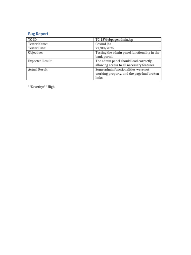 Admin Panel Bug Report for Bank Portal | PDF