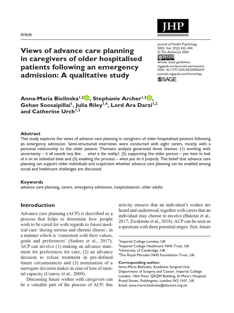Caregiver Perspectives on Advance Care Planning | PDF | Caregiver | End ...