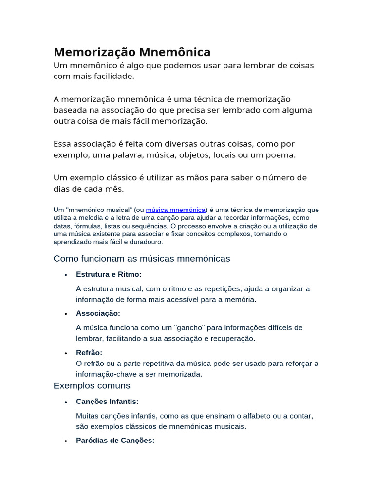 Memorização Mnemônica | PDF | Mnemônico | Memória